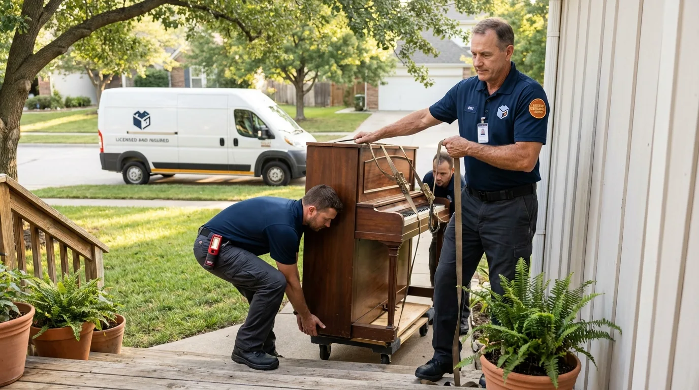 Licensed piano movers securing grand piano in Gibsonia, PA