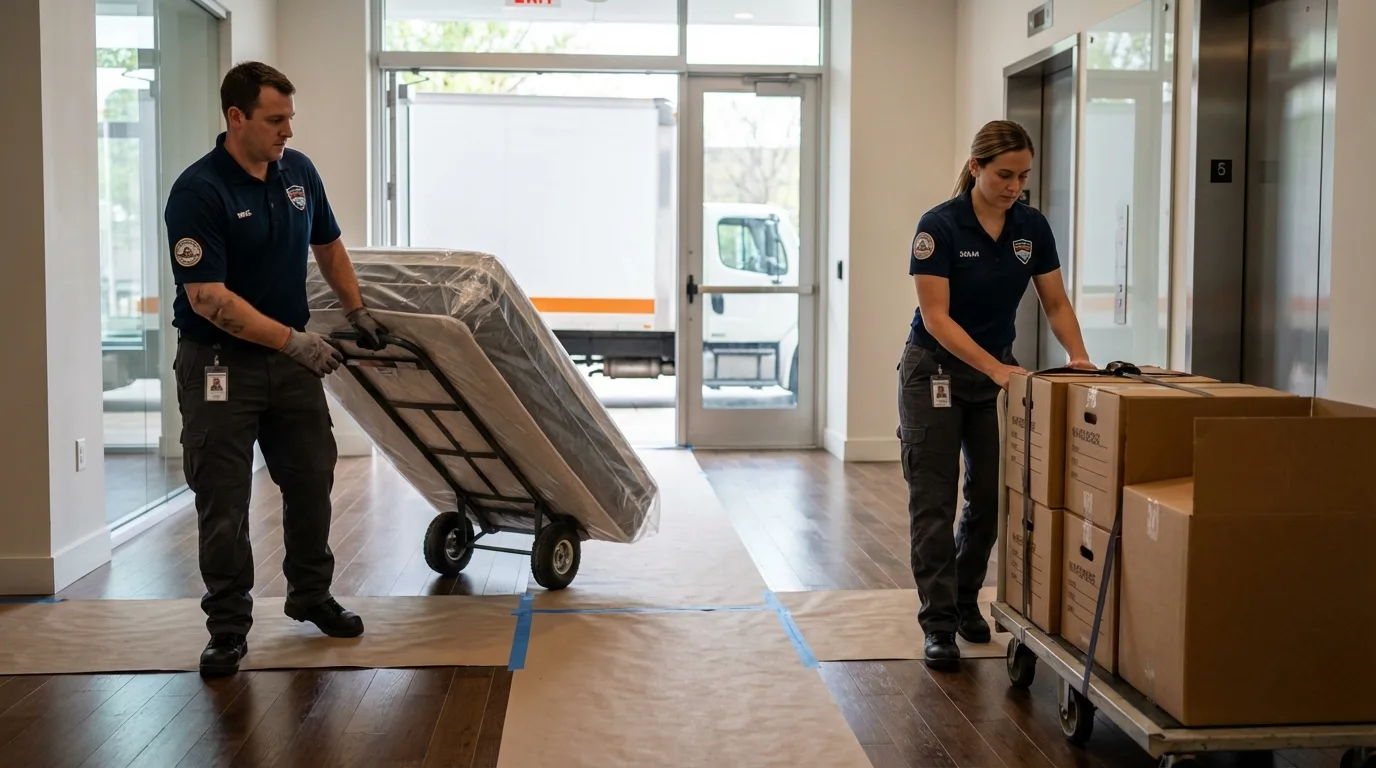Professional apartment movers loading elevator in Gibsonia, PA